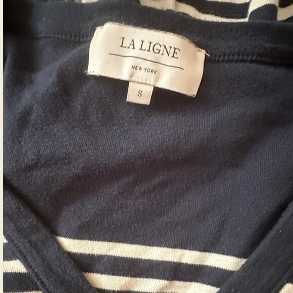 La Ligne Henley Navy White Striped Long Sleeve V-Neck Pullover Size Small - Picture 4 of 5